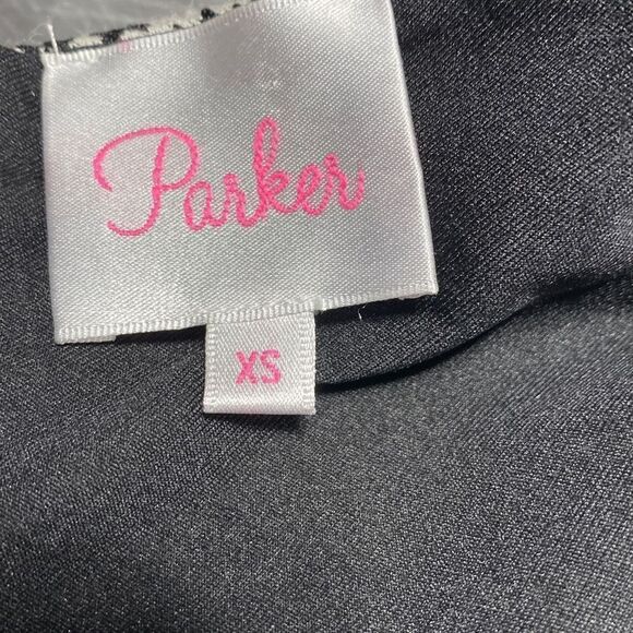 Parker Leather Trim Fit & Flare Stretch Mini Dress Cap Sleeve Black /Cream XS - Picture 13 of 16